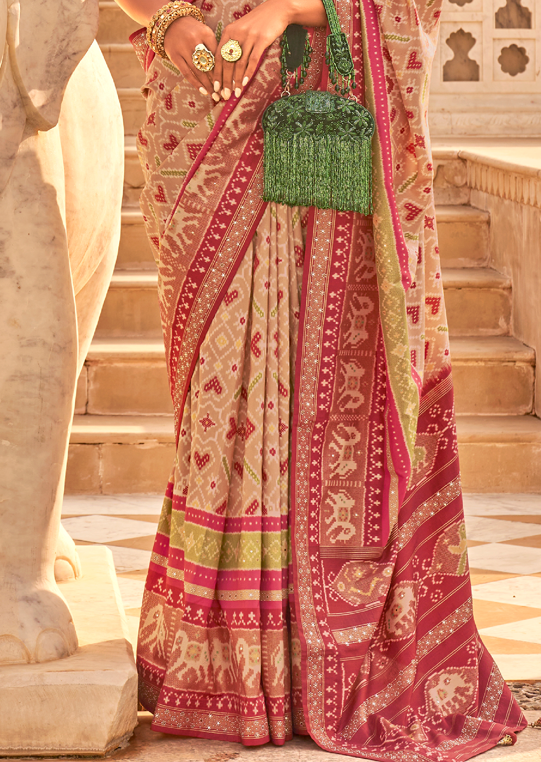 Beige Woven Royal Traditional Patola Silk Saree