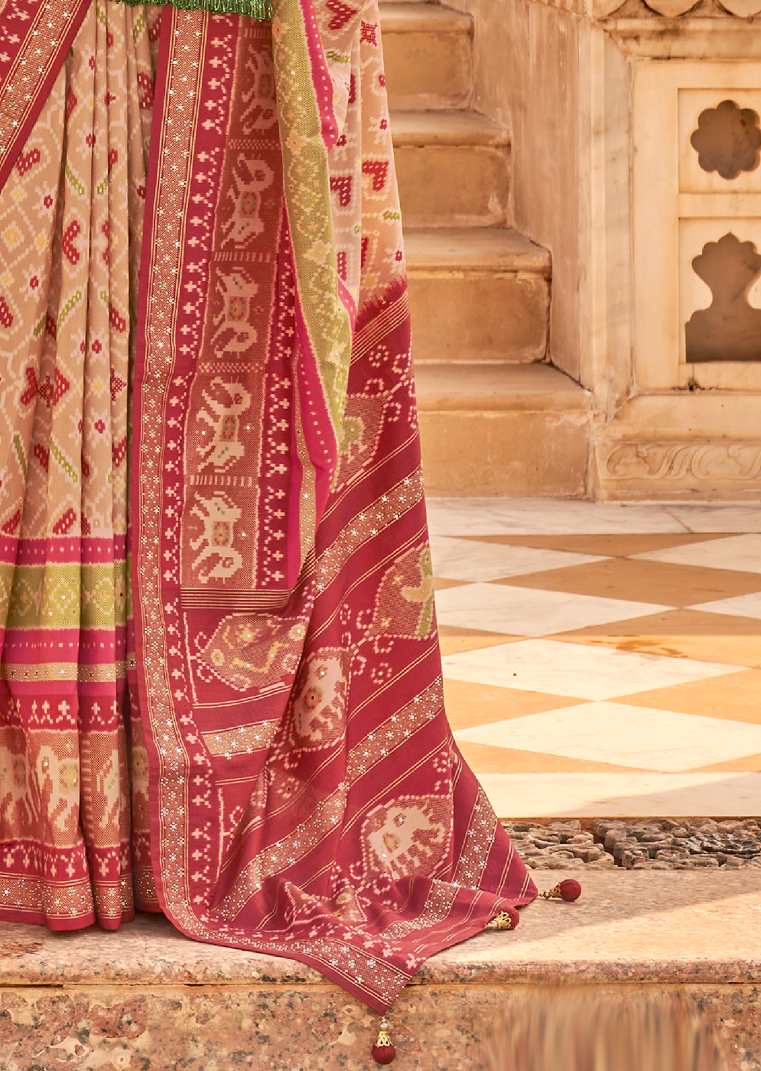 Beige Woven Royal Traditional Patola Silk Saree