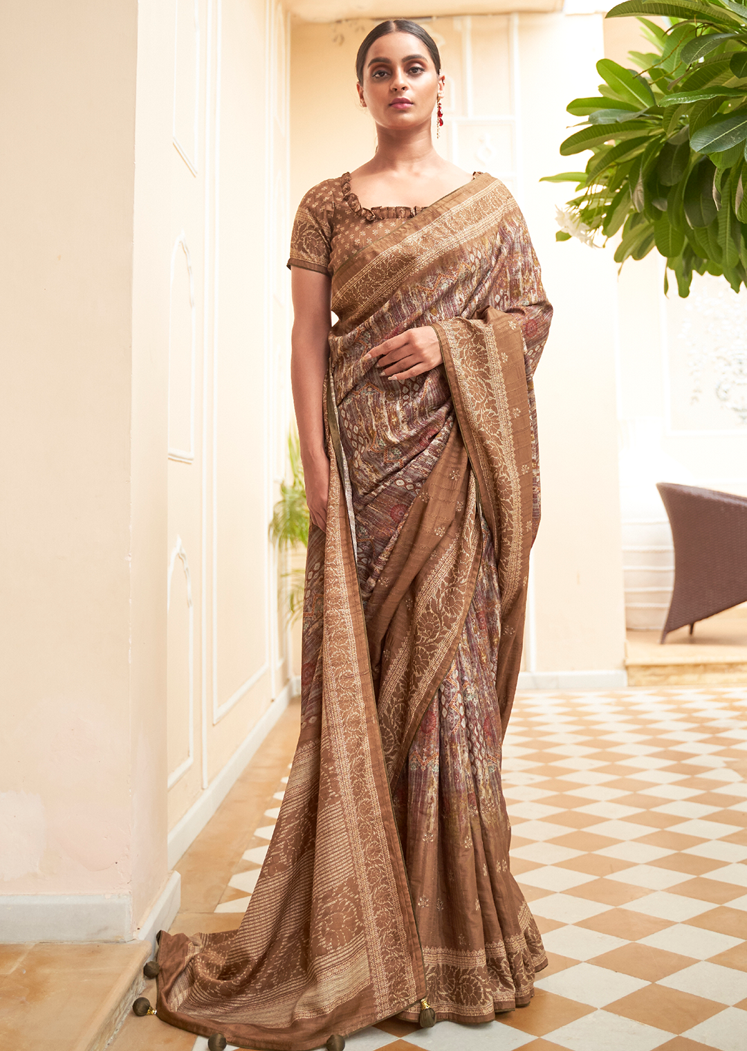 Brown Woven Pure Handloom Khaddi Jute Silk Saree