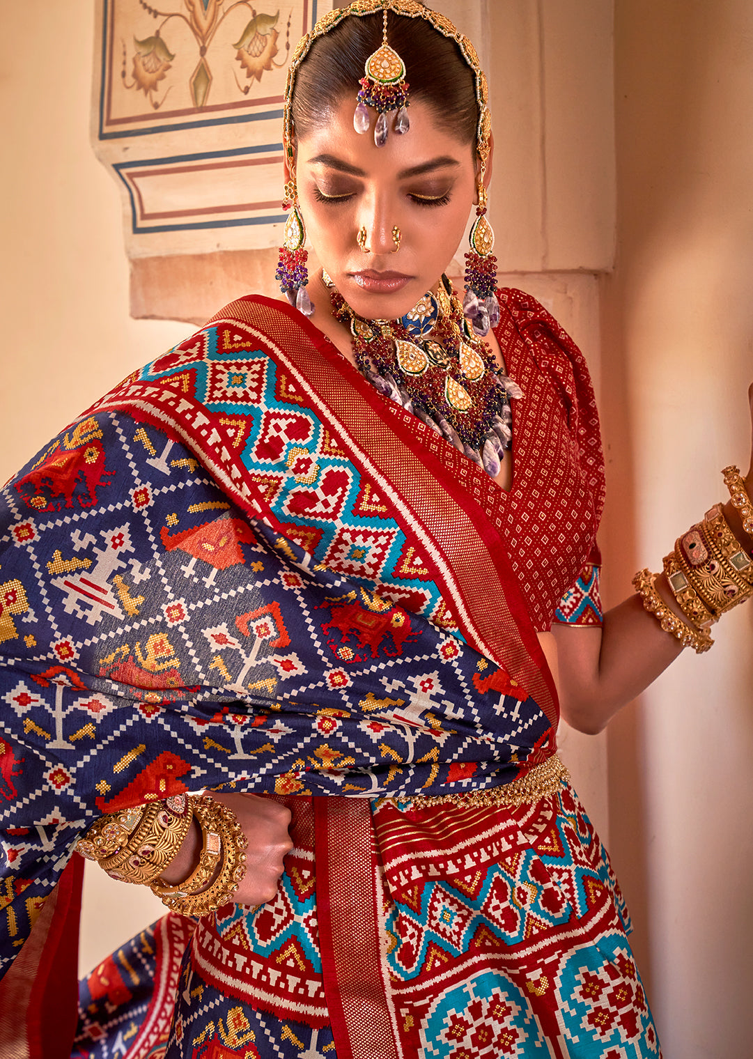 Navy Blue Woven Patola Silk Saree