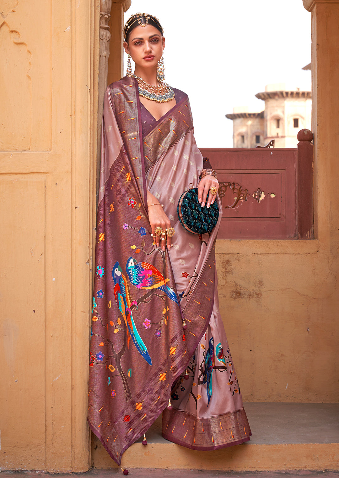 Heather Purple Woven Paithani Silk Saree