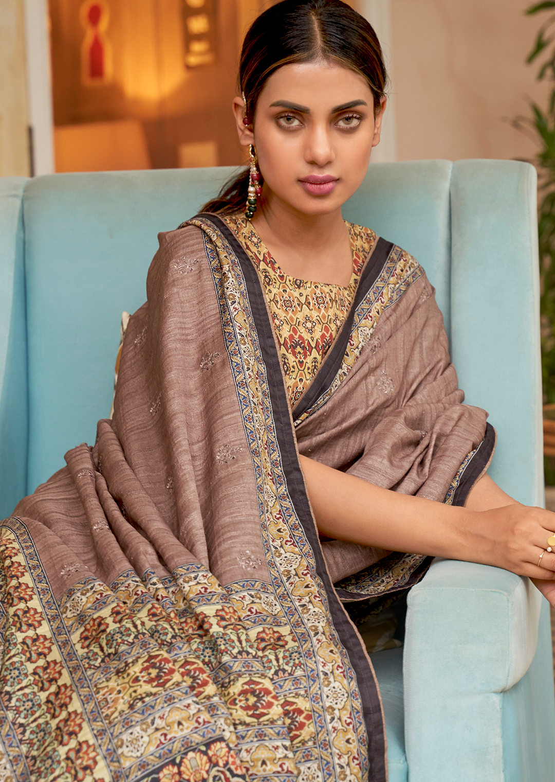 Brown Woven Pure Handloom Khaddi Jute Silk Saree