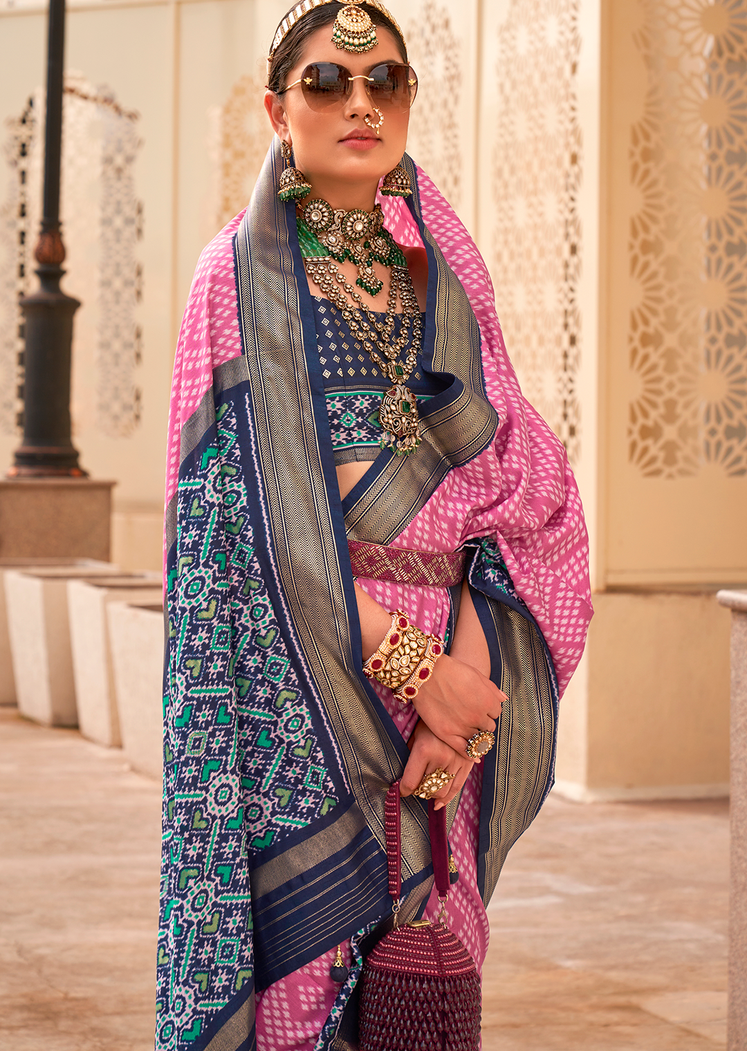 Flamingo Pink Woven Patola Silk Saree