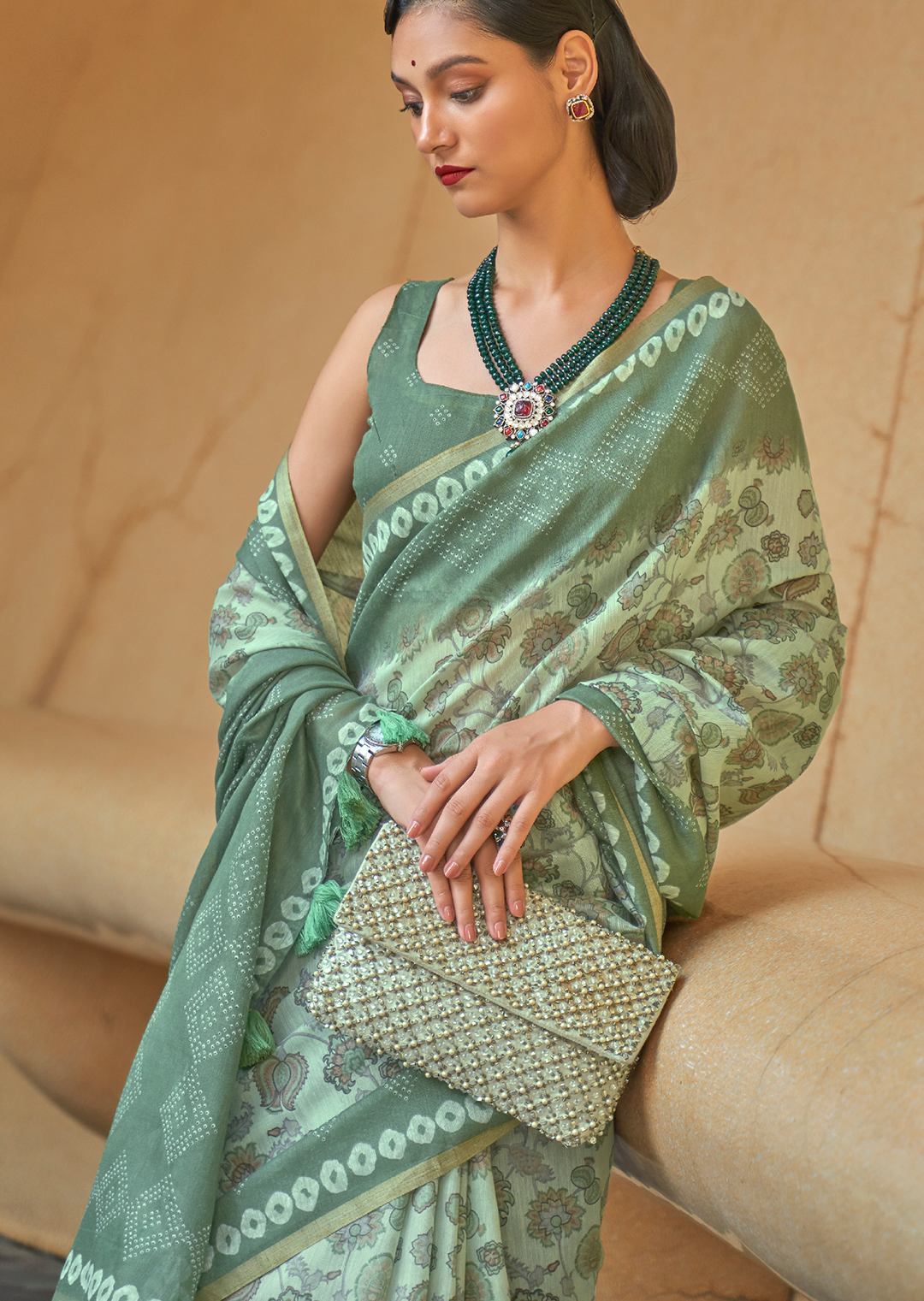 Mint Green Woven handloom Chanderi Cotton Saree