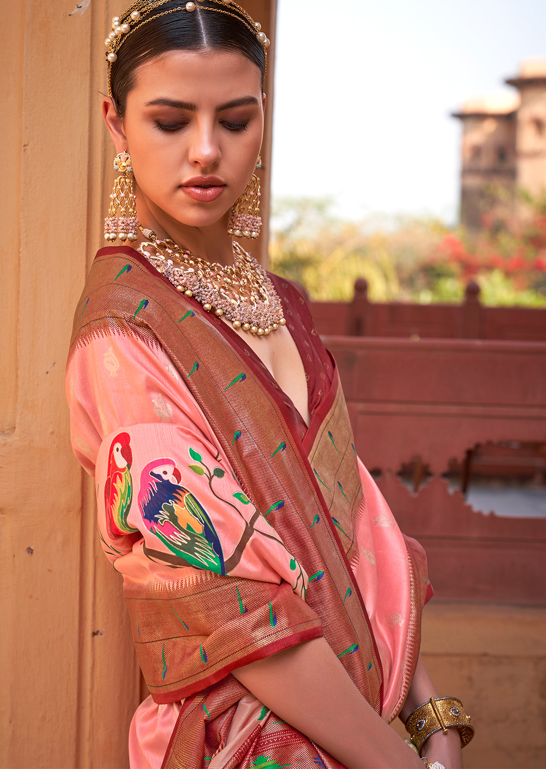 Crepe Pink & Brown Woven Paithani Silk Saree