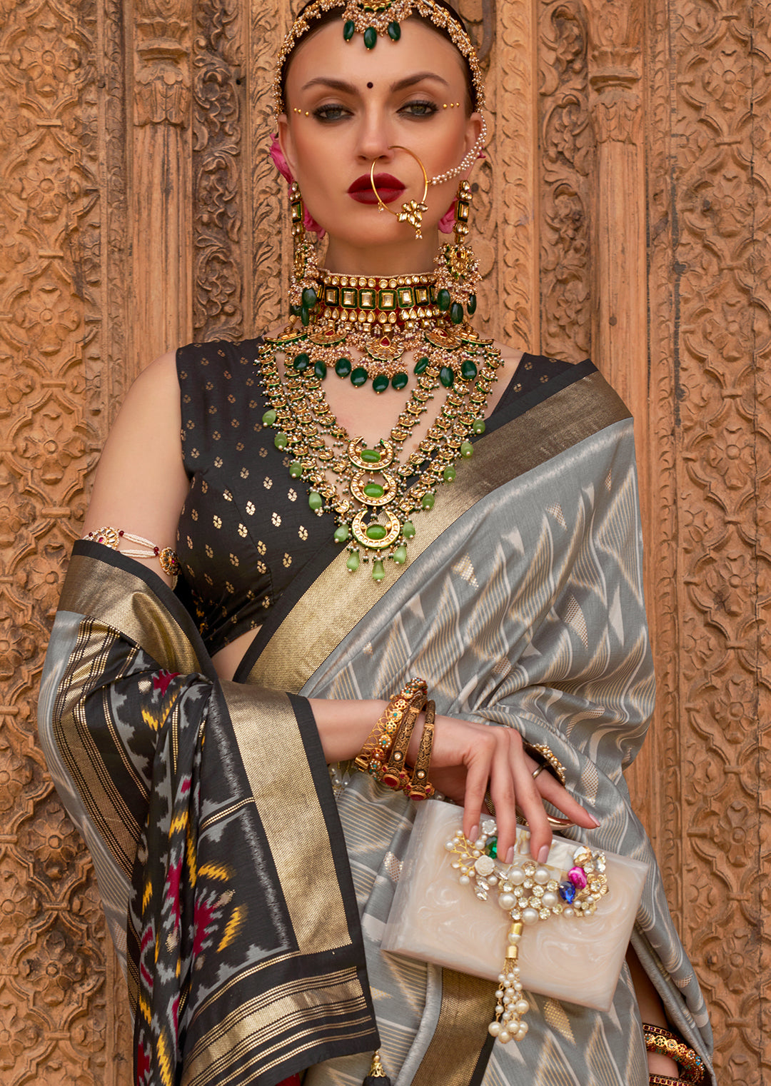 Grey Woven Patola Silk Saree