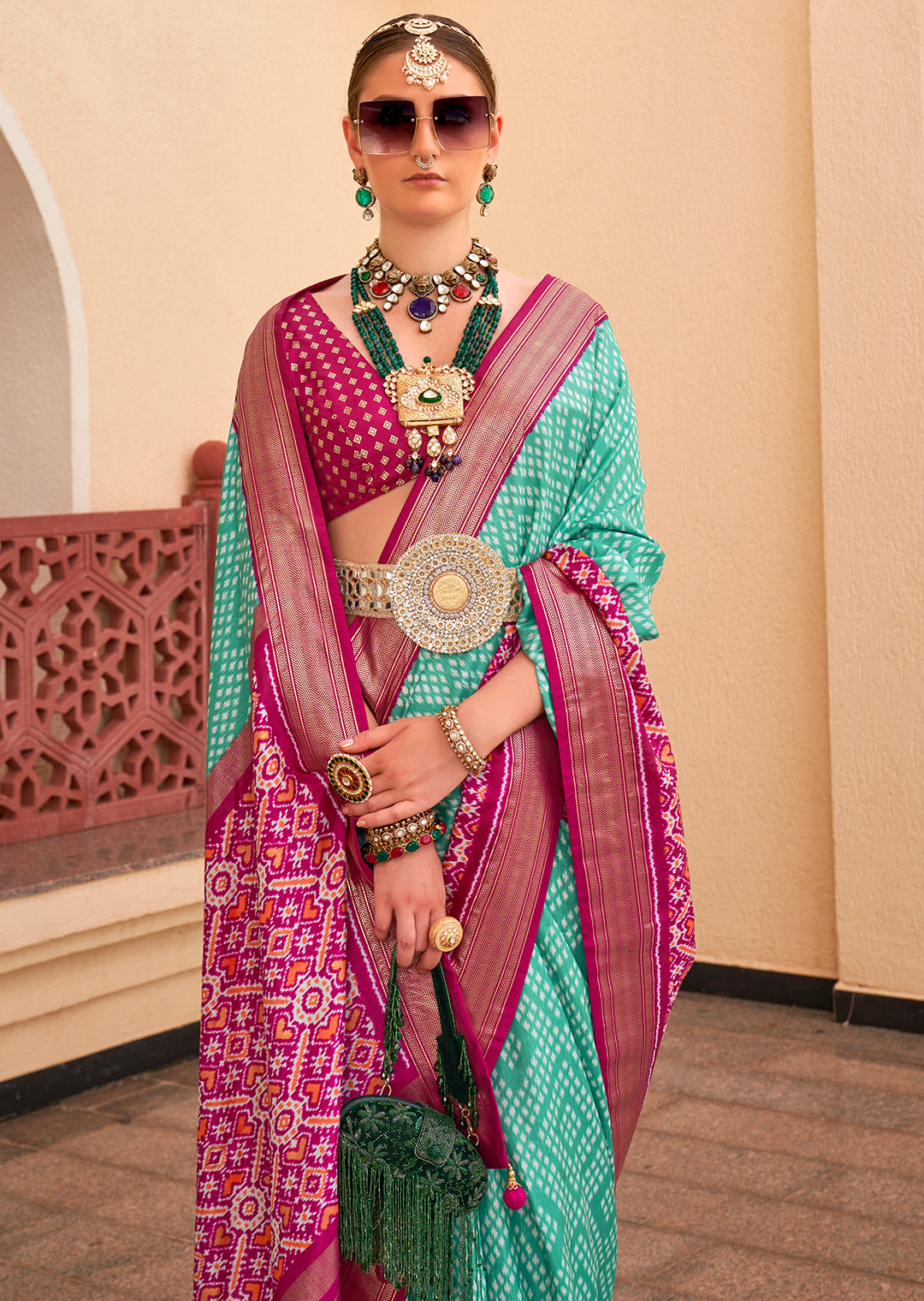 Tiffany Green Woven Patola Silk Saree