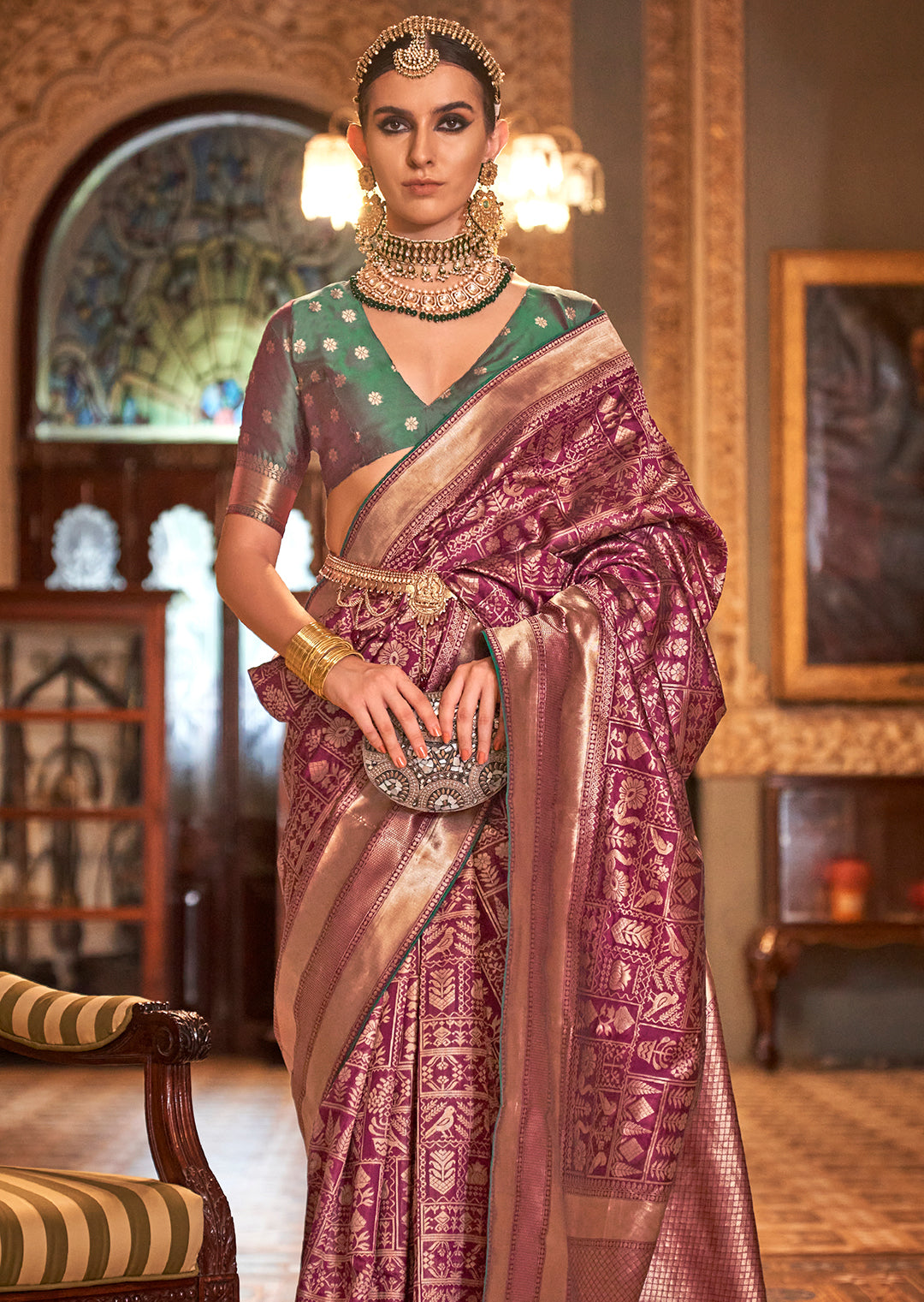 Plum Purple Woven Royal Patola Silk Saree