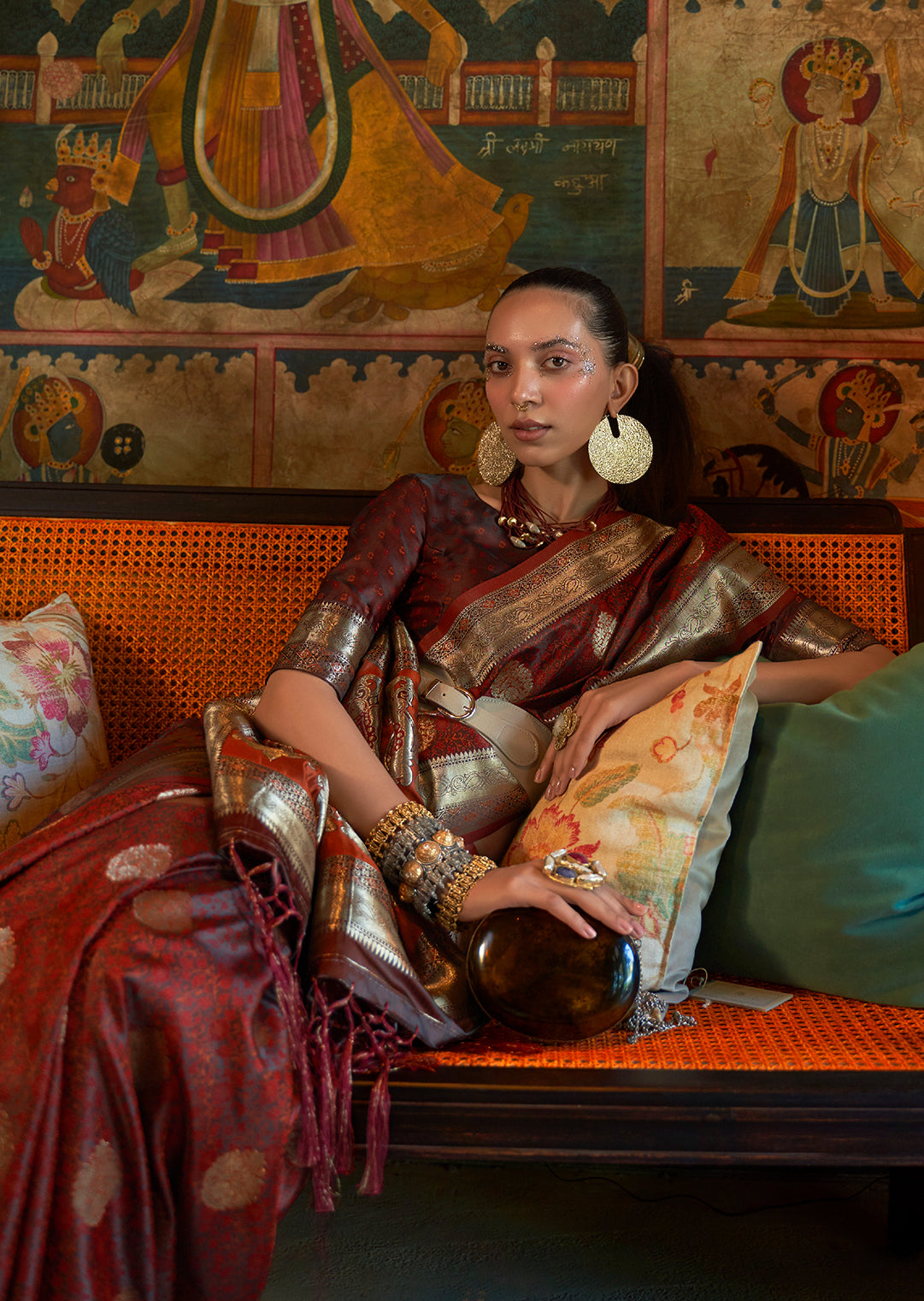 Brown Zari Woven Handloom Pure Banarasi Satin Silk Saree