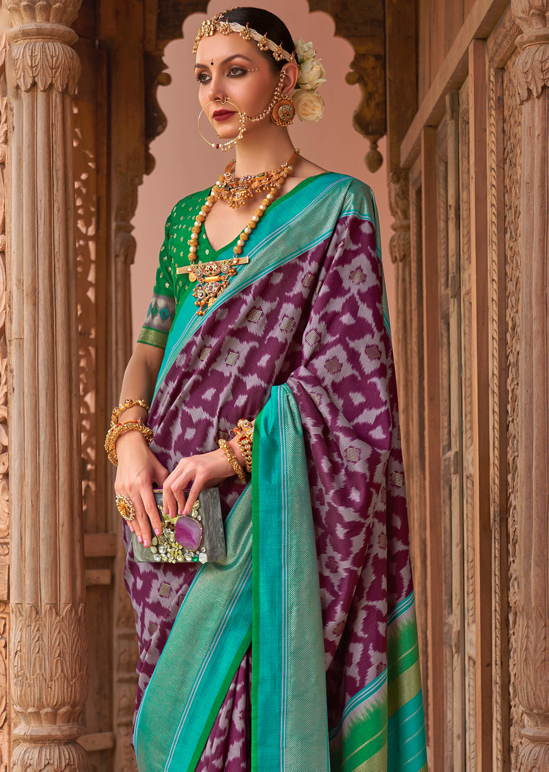 Grape Purple	Woven Patola Silk Saree