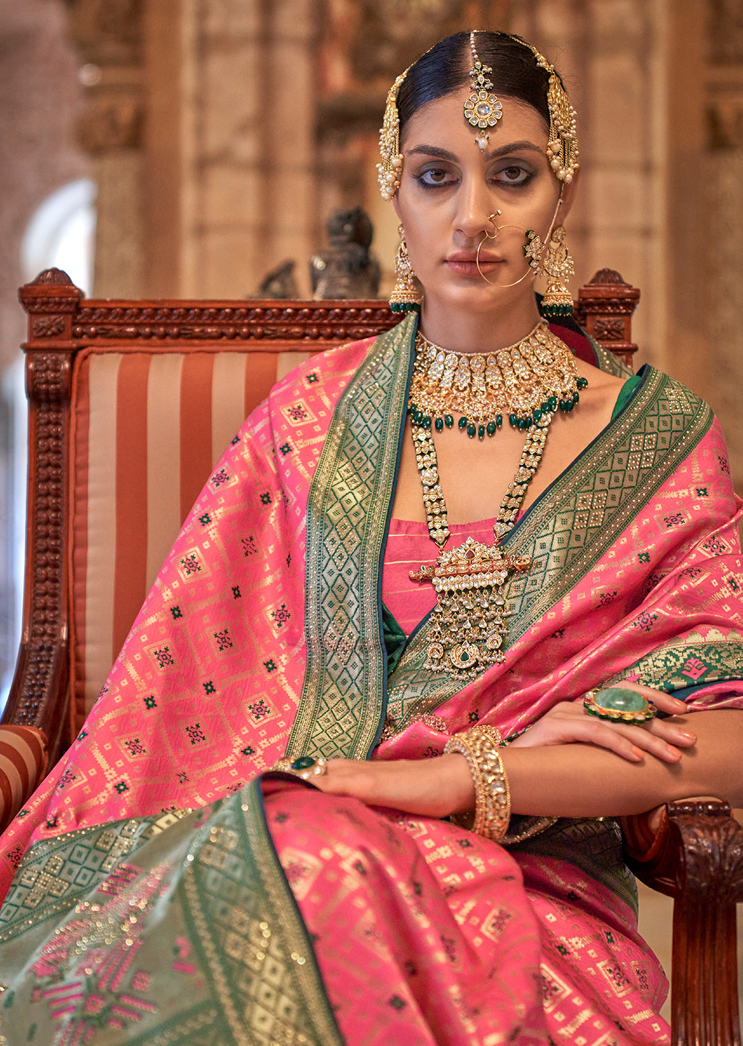 Blush Pink Woven Royal Patola Silk Saree