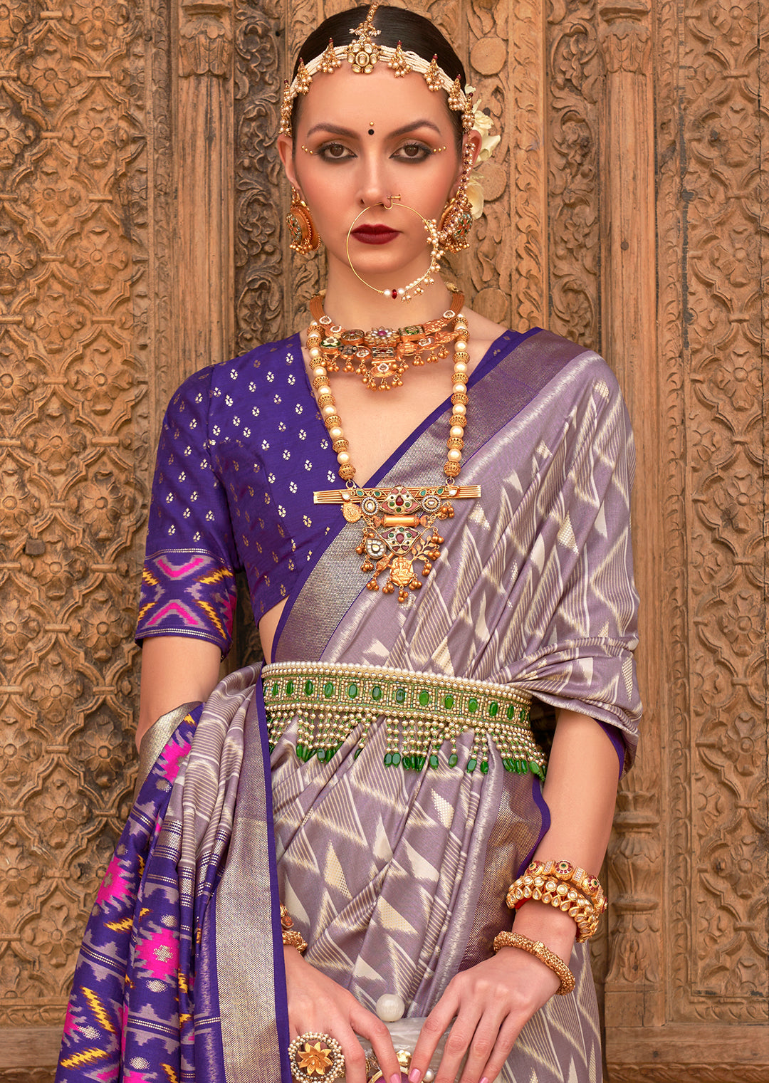 Heather Purple Woven Patola Silk Saree