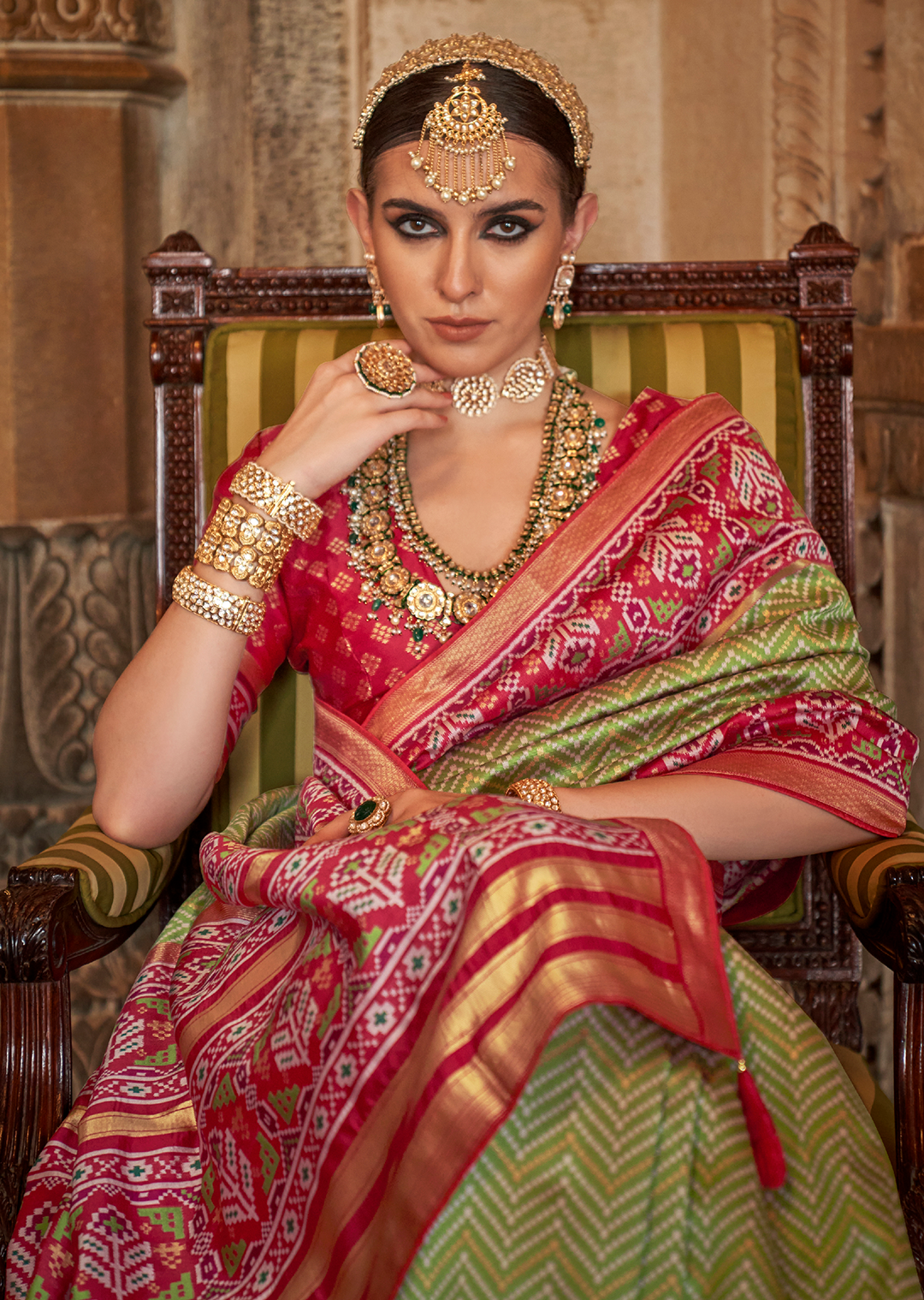 Olive Green Woven Royal Traditional Patola Silk Saree