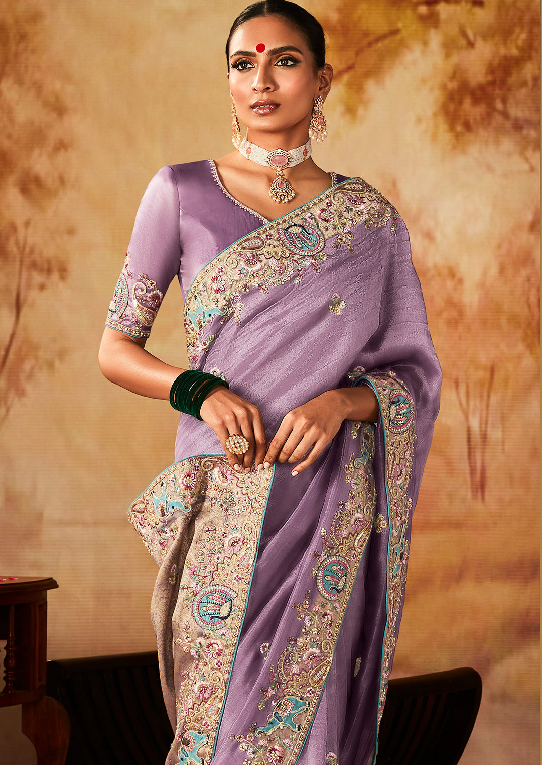 Lilac Purple Zari Woven Heavy Embroidered Designer Kanjivaram Silk Saree