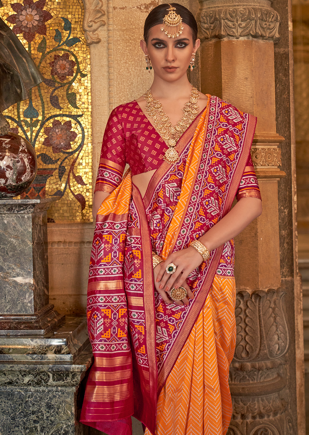 Mustard Yellow Woven Royal Traditional Patola Silk Saree