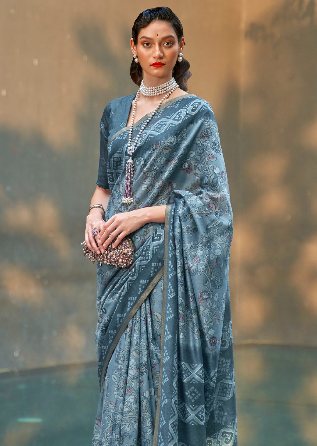 Steel Blue Woven handloom Chanderi Cotton Saree