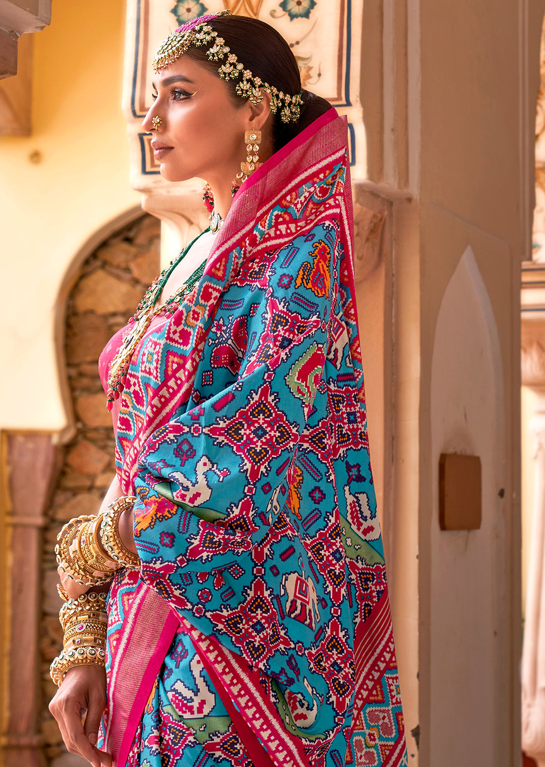 Deep Sky Blue Woven Patola Silk Saree