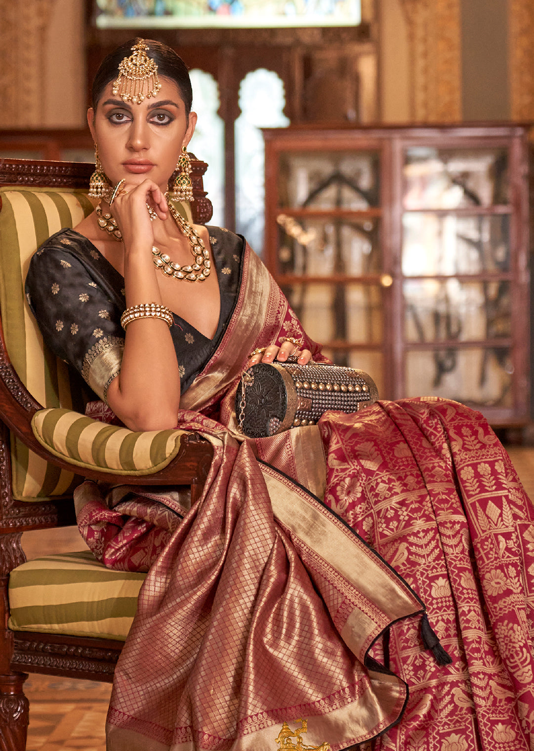 Burgundy Red Woven Royal Patola Silk Saree