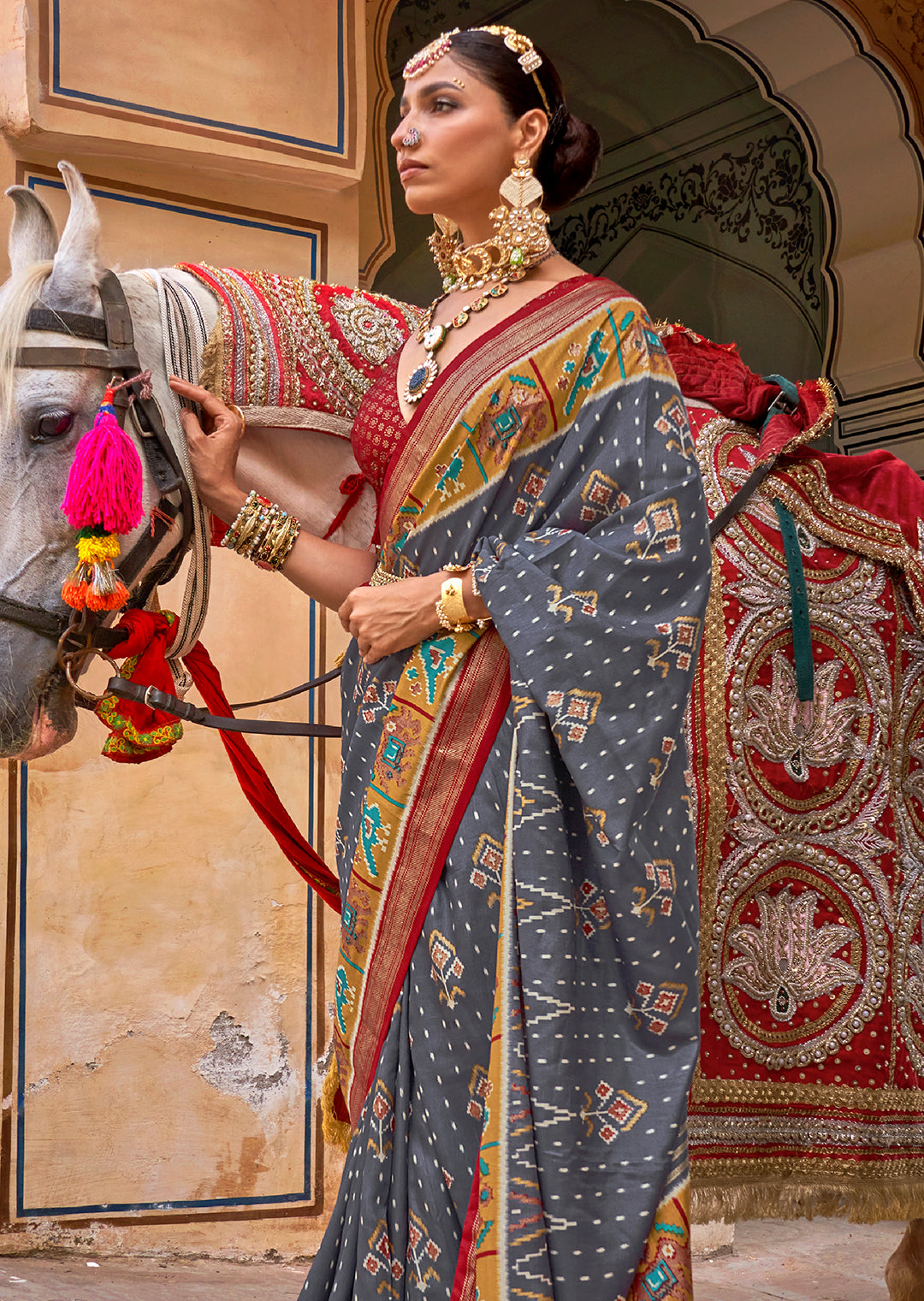 Grey Woven Patola Silk Saree