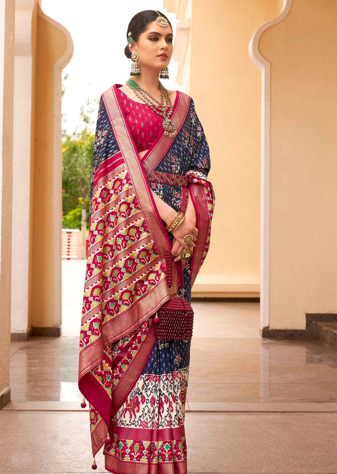 Deep Grey Woven Traditional Patola Silk Saree