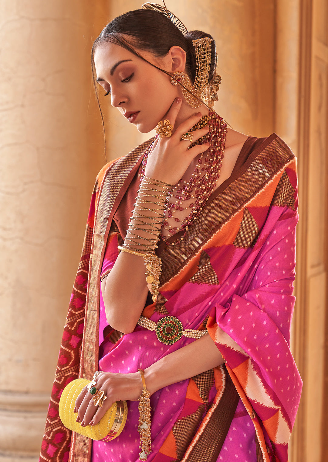 Rani Pink Woven Patola Silk Saree