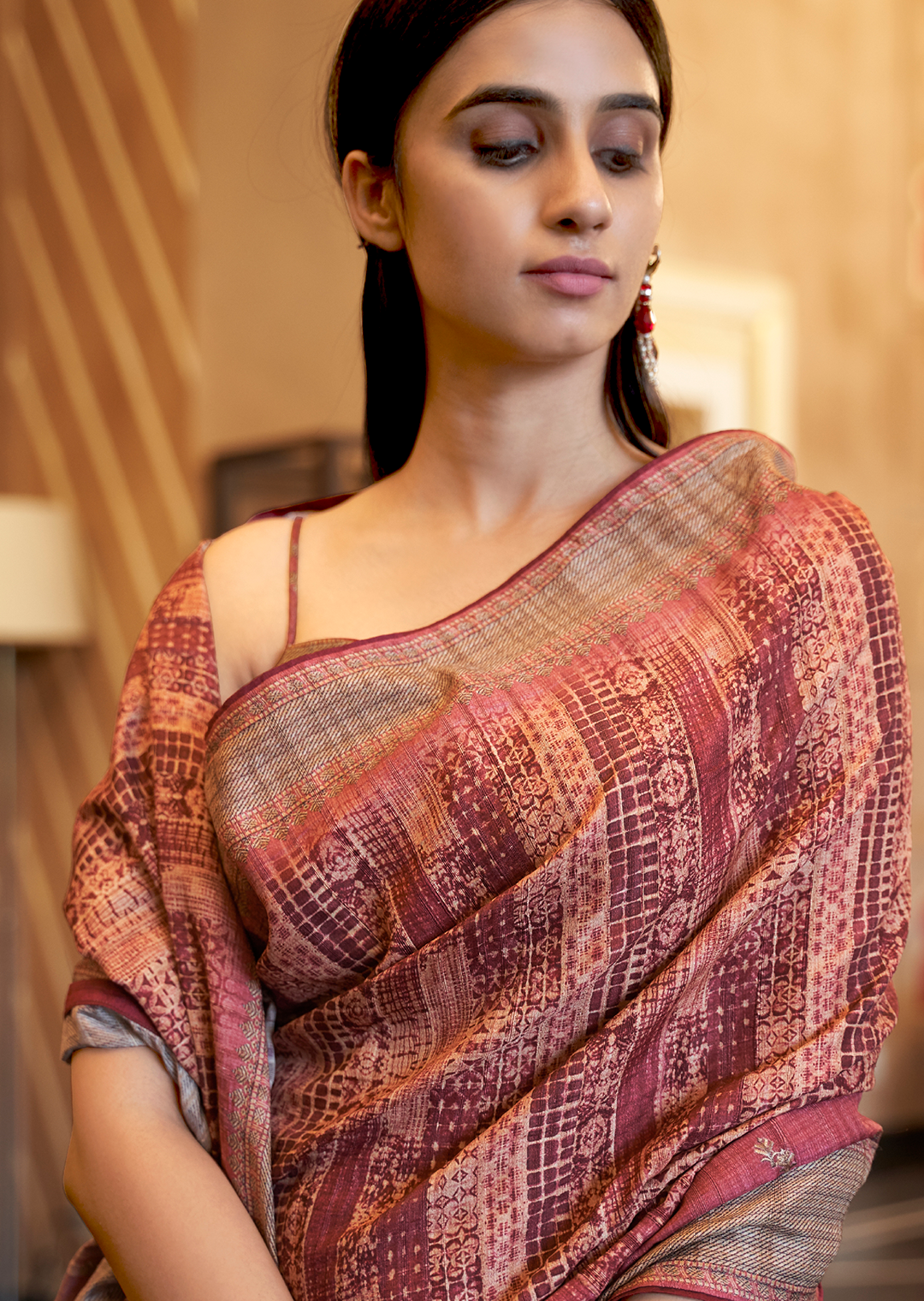 Dusty Rose Woven Pure Handloom Khaddi Jute Silk Saree