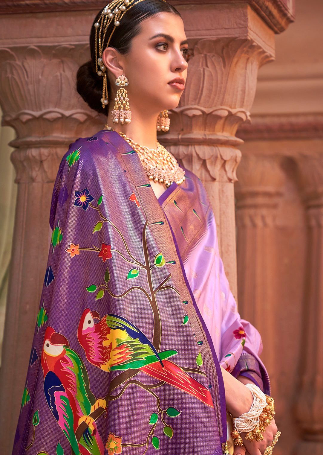 Periwinkle Purple Woven Paithani Silk Saree