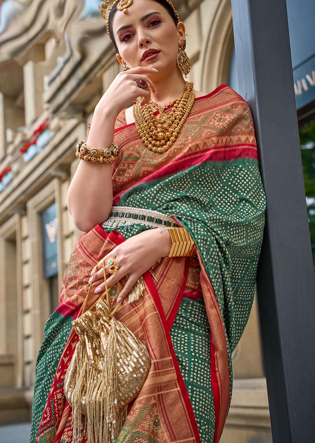 Bottle Green Woven Royal Traditional Patola Silk Saree