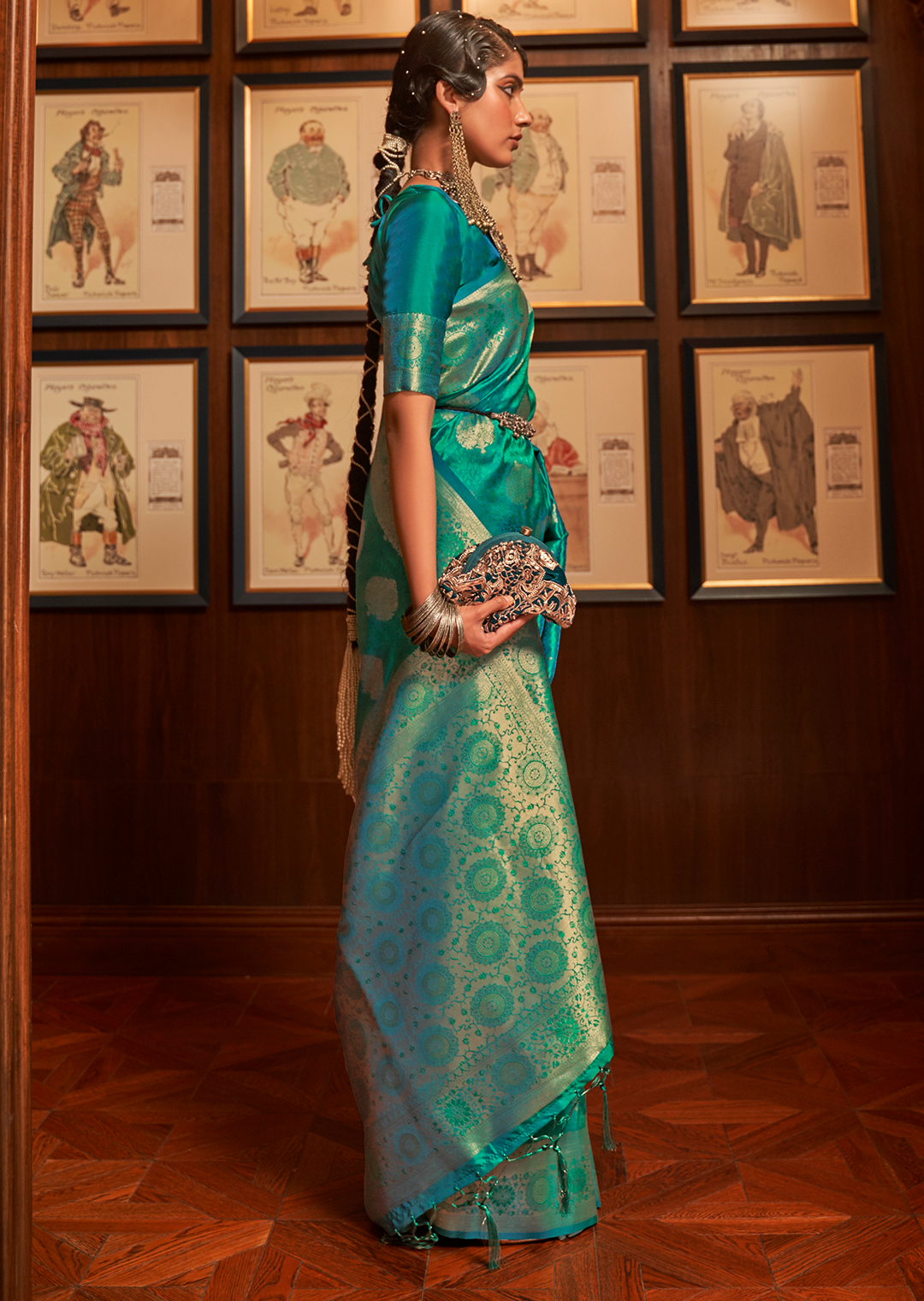 TURQUOISE GREEN ZARI WOVEN HANDLOOM BANARASI SILK SAREE