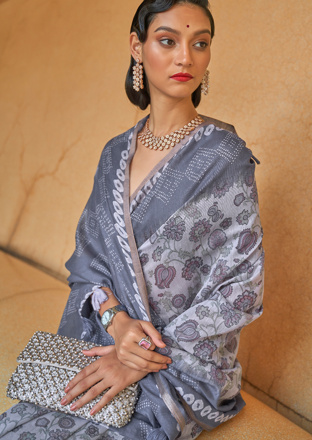 Grey Woven handloom Chanderi Cotton Saree