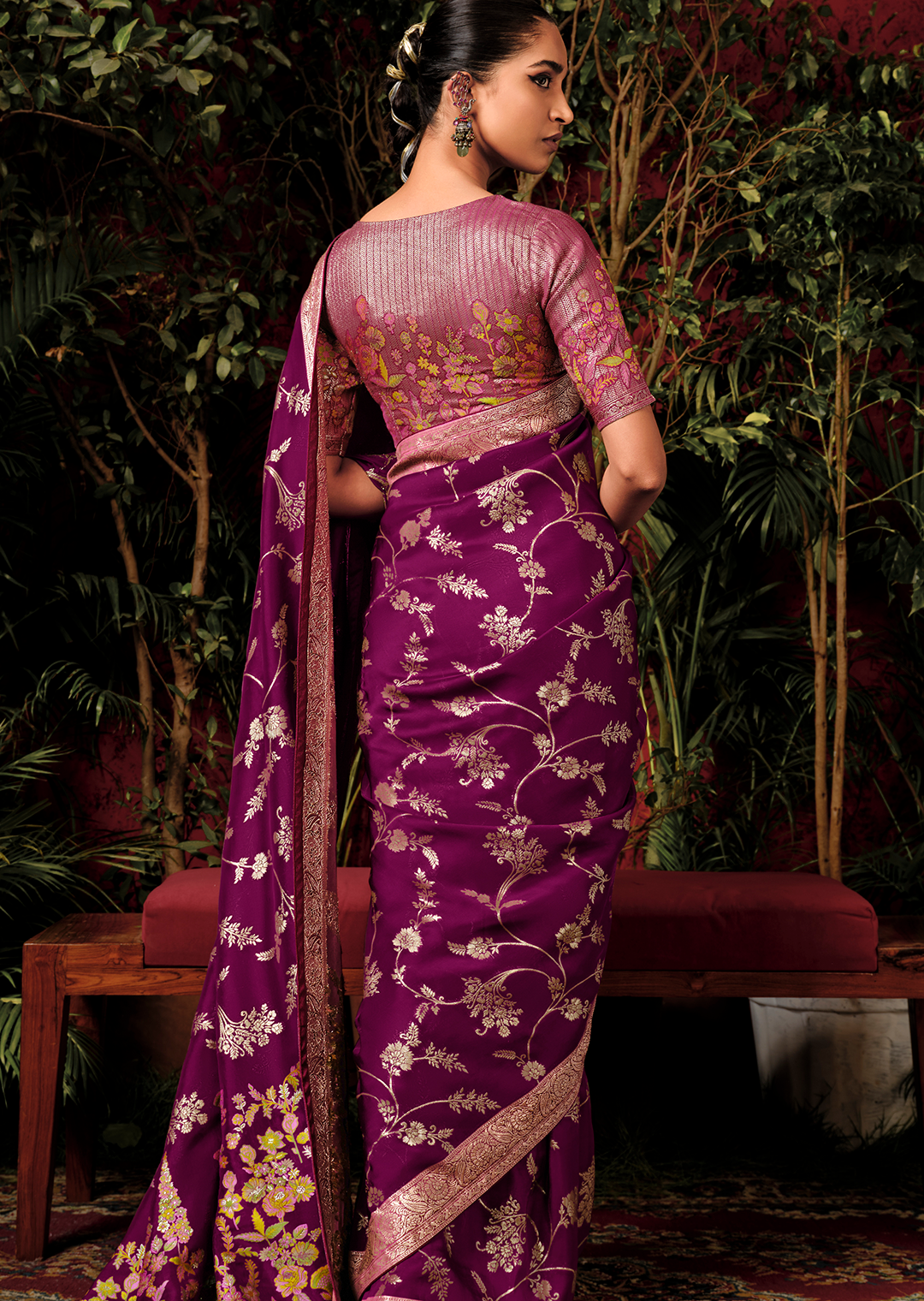 Purple Woven Pure Viscose Dola Silk Banarasi Saree