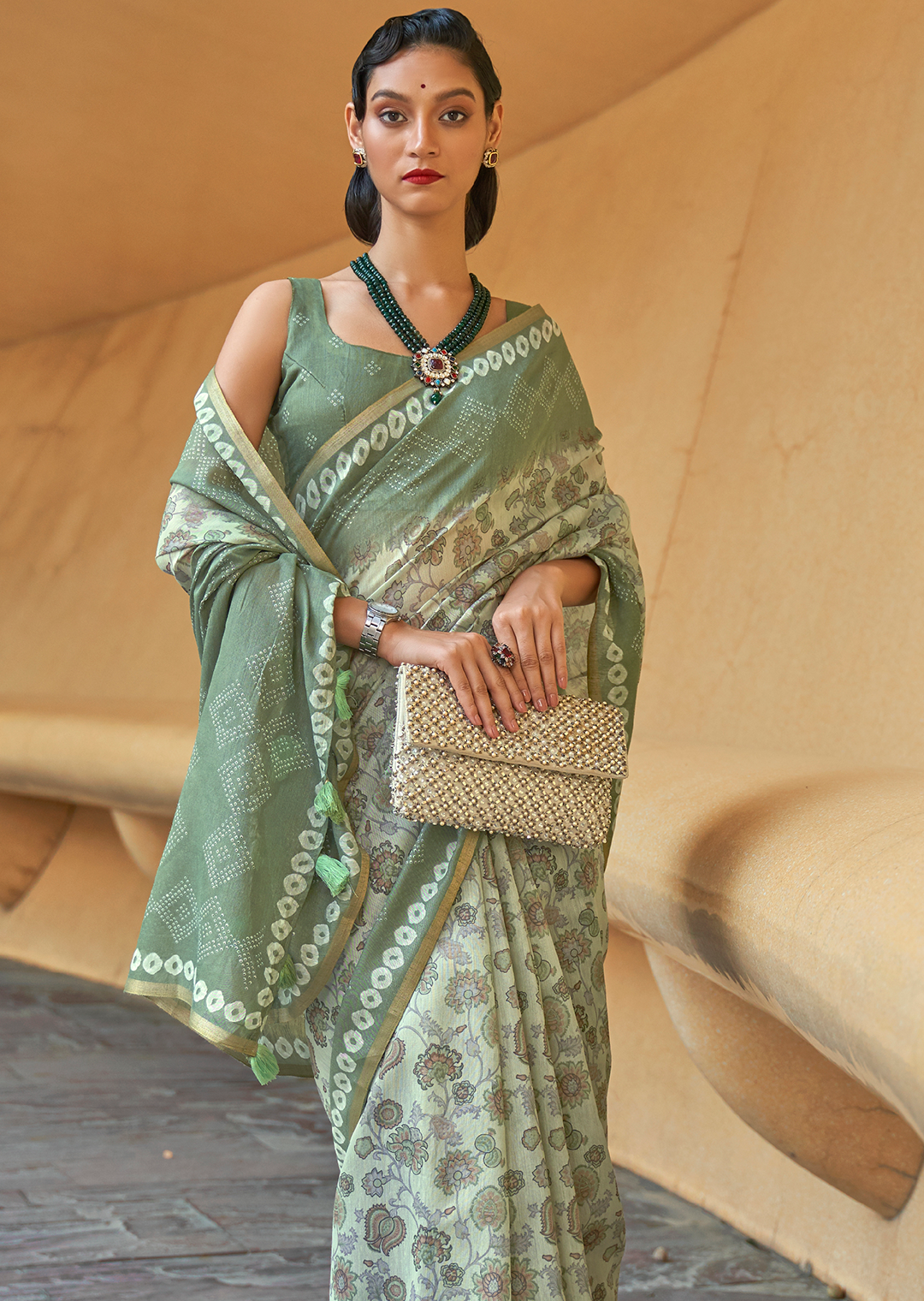 Mint Green Woven handloom Chanderi Cotton Saree