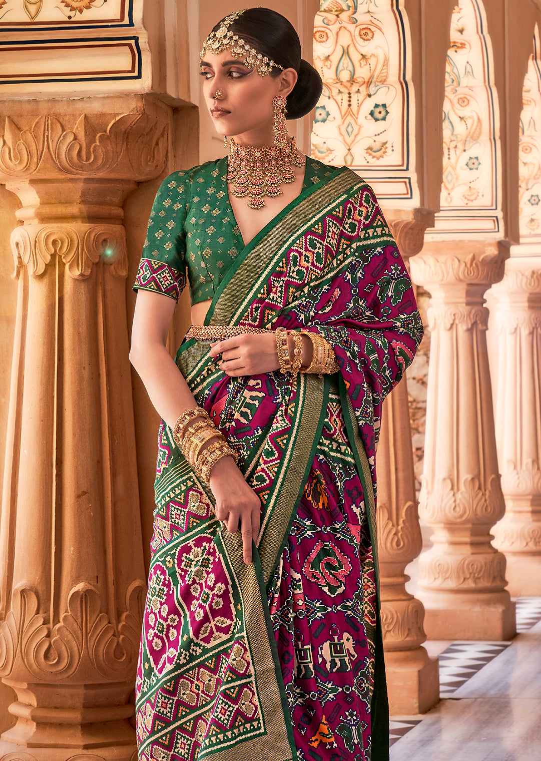 Plum Purple Woven Patola Silk Saree