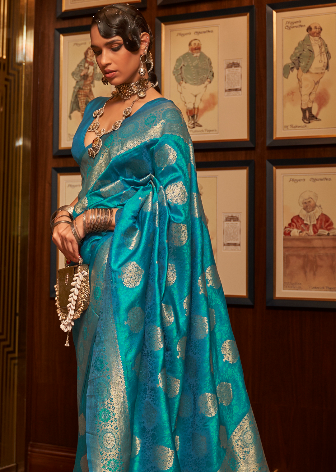 CYAN BLUE  ZARI WOVEN HANDLOOM BANARASI SILK SAREE