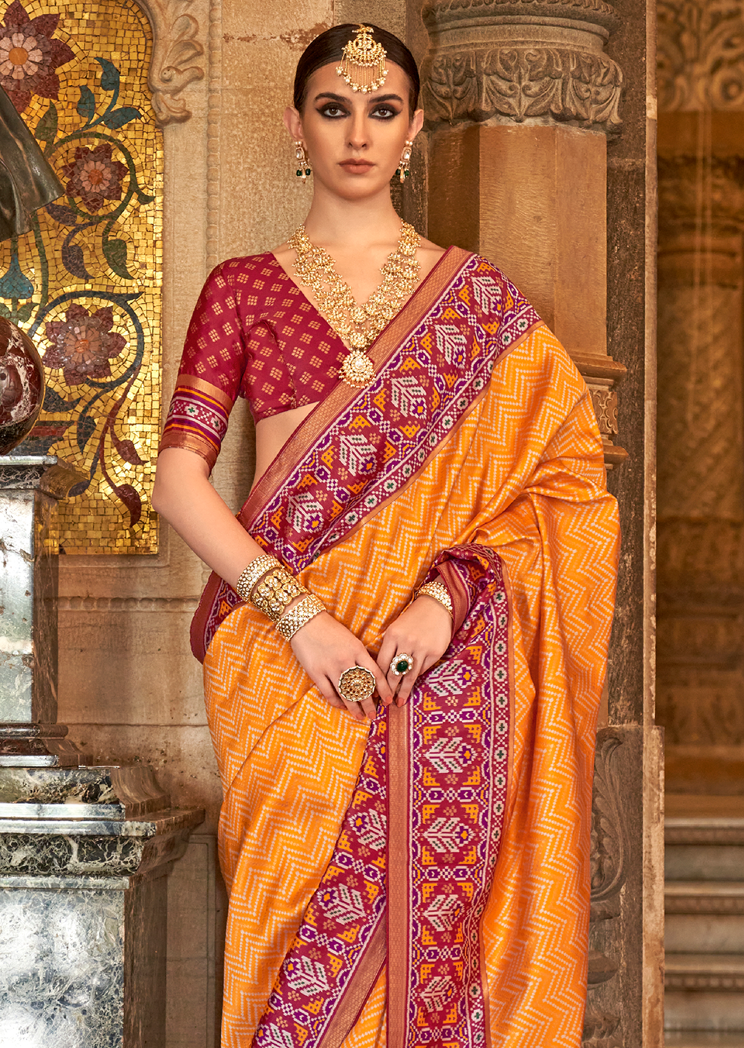 Mustard Yellow Woven Royal Traditional Patola Silk Saree