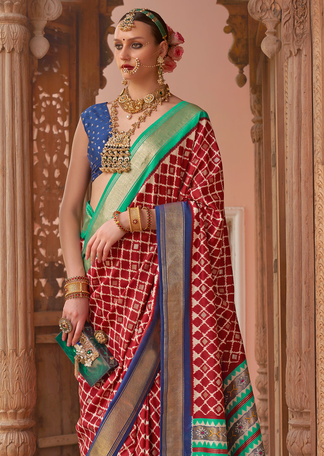 Red	Woven Patola Silk Saree