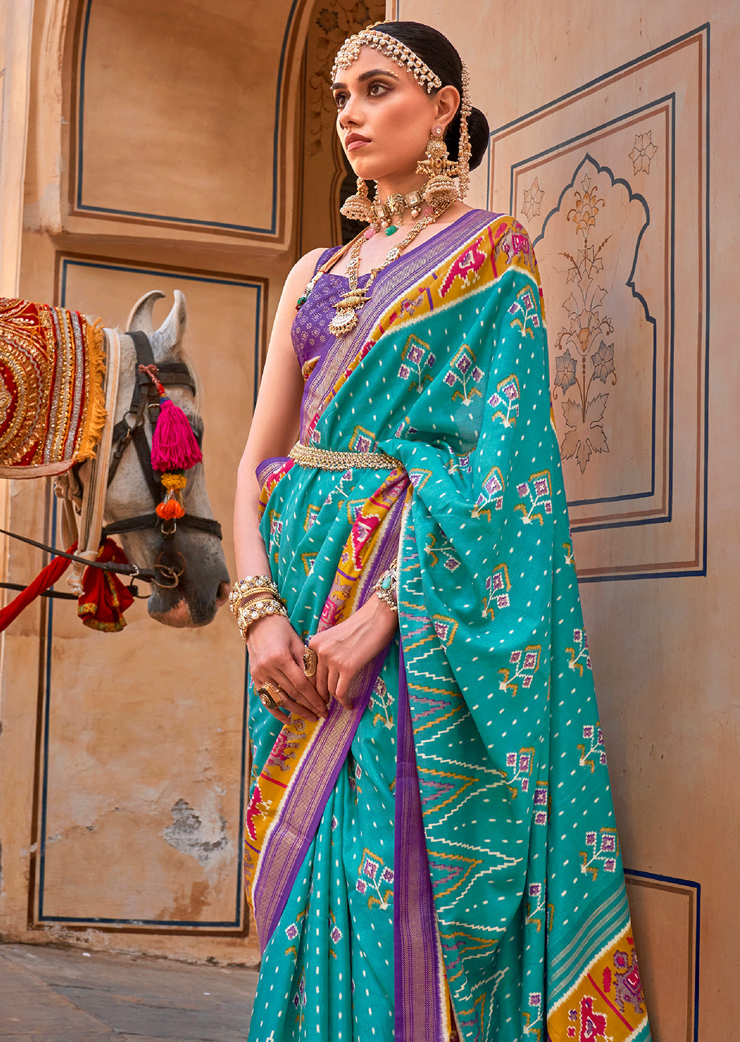 Cyan Blue Woven Patola Silk Saree