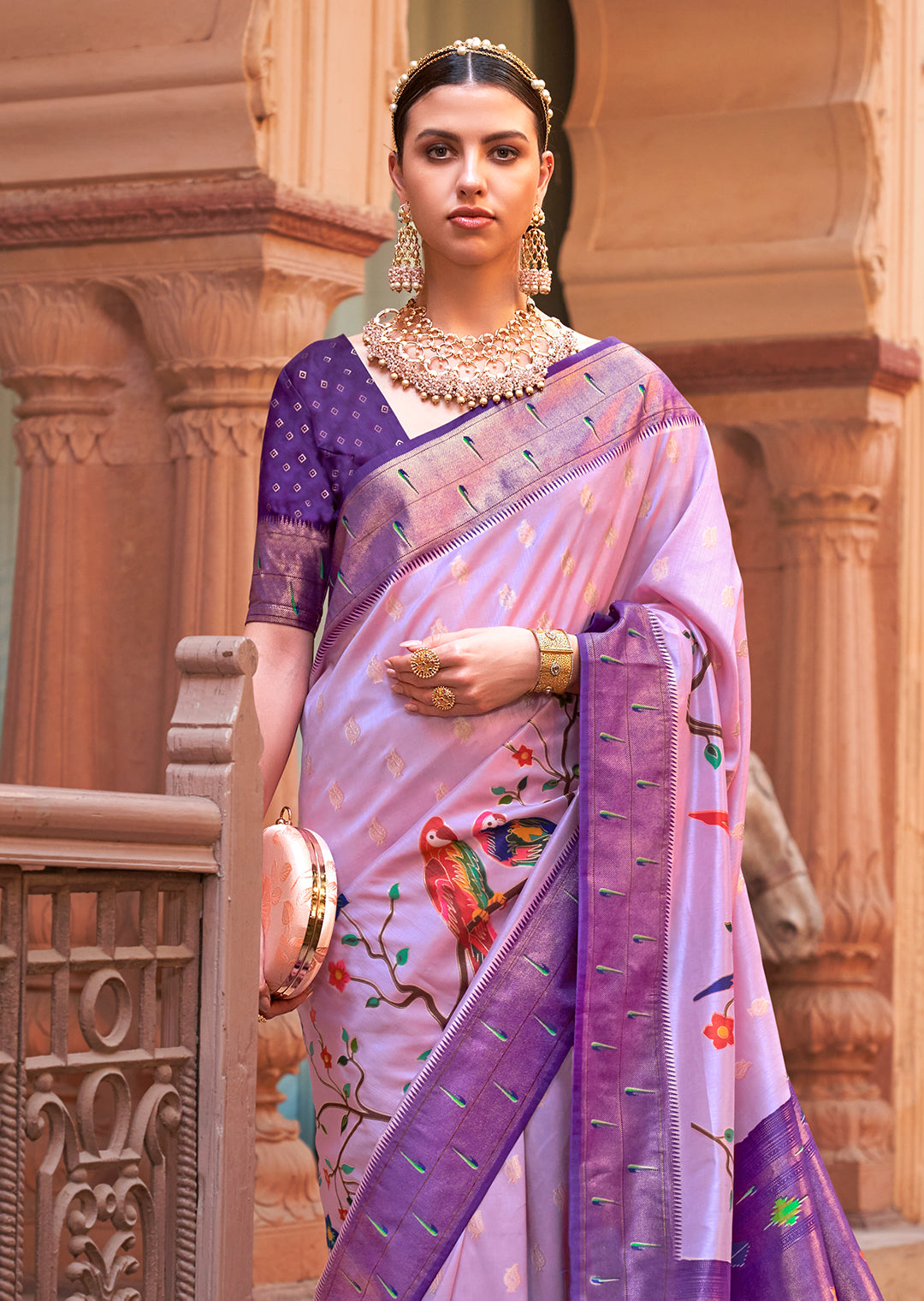 Periwinkle Purple Woven Paithani Silk Saree