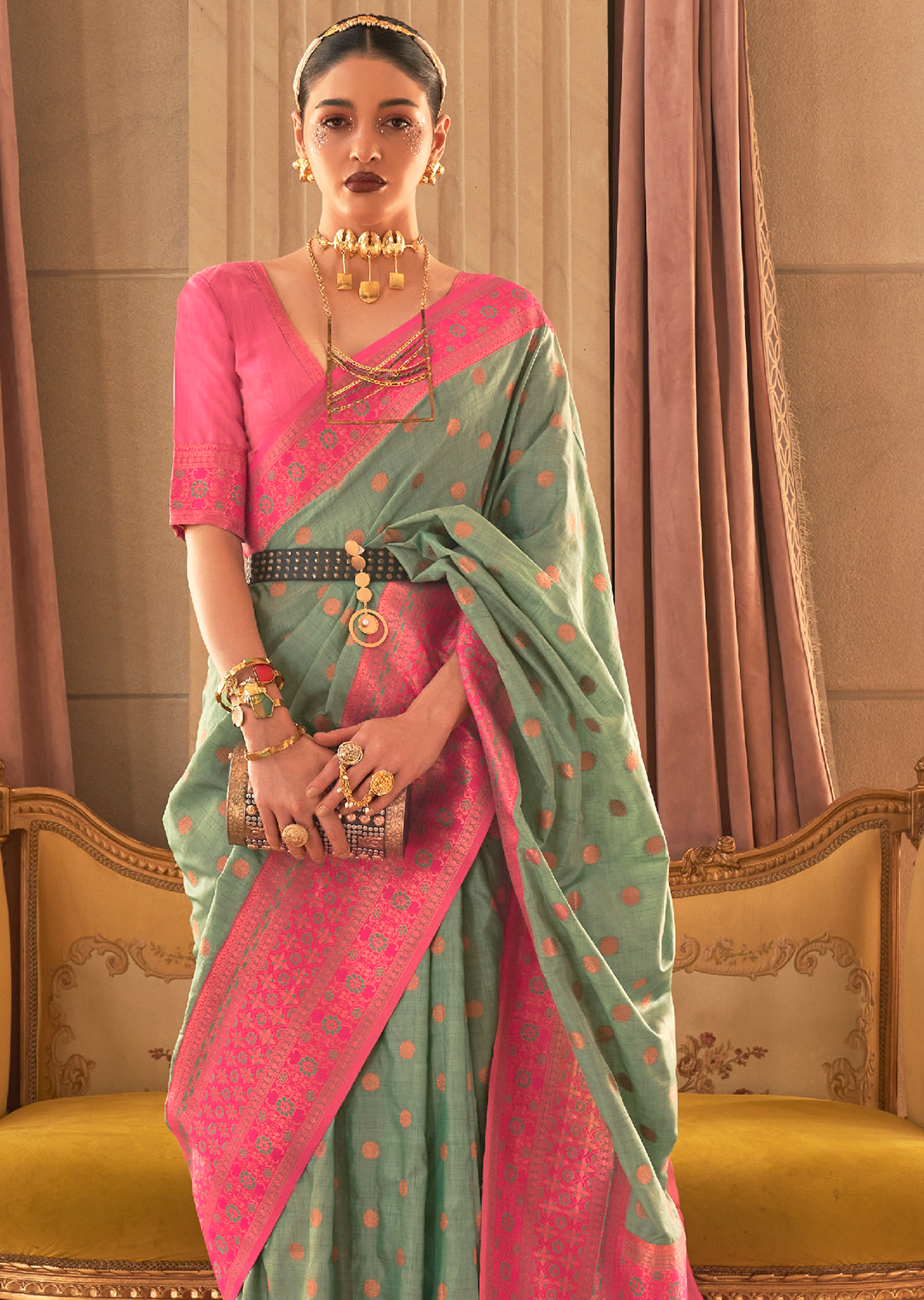 Mint Green Copper Zari Woven Pure Handloom Banarasi Silk Saree