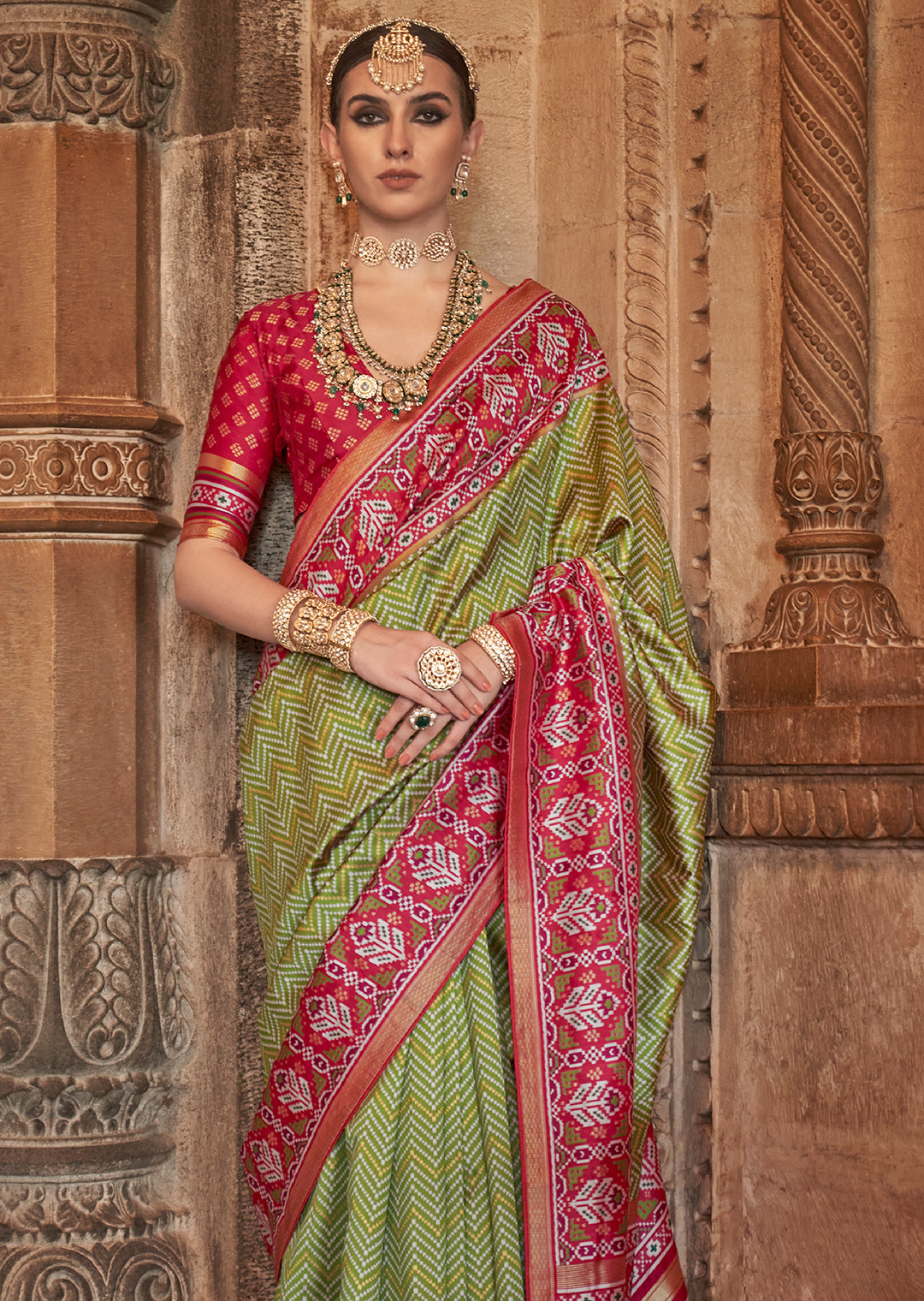 Olive Green Woven Royal Traditional Patola Silk Saree