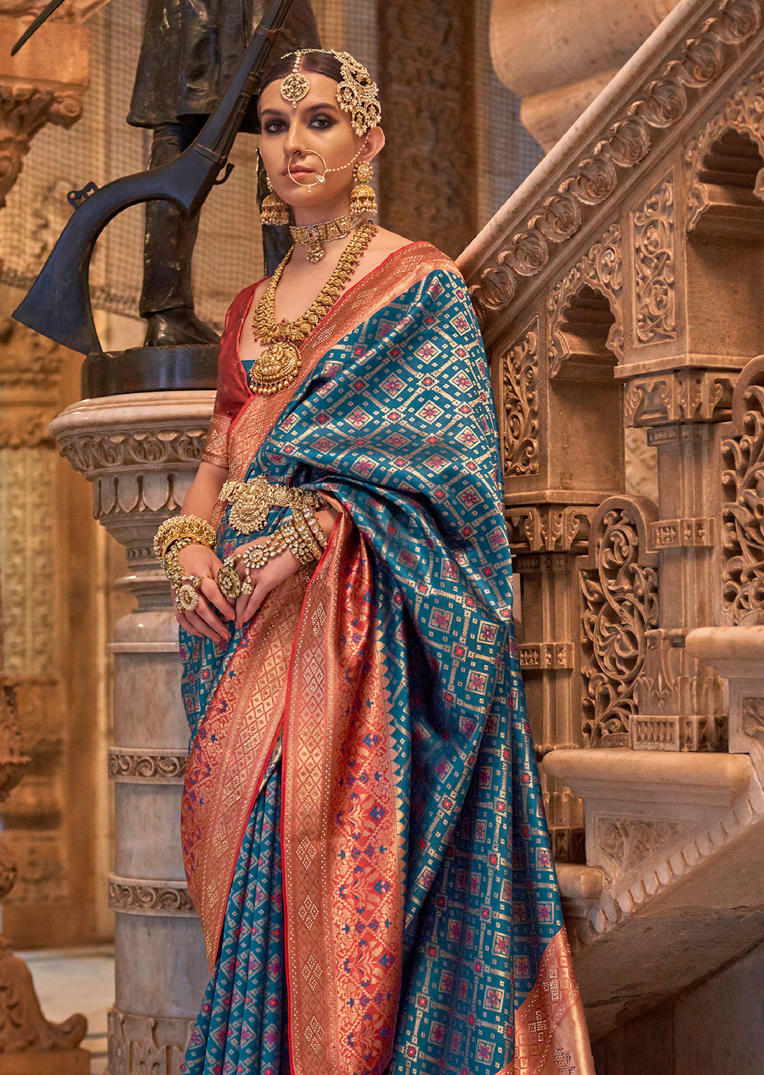 Steel Blue Woven Royal Patola Silk Saree