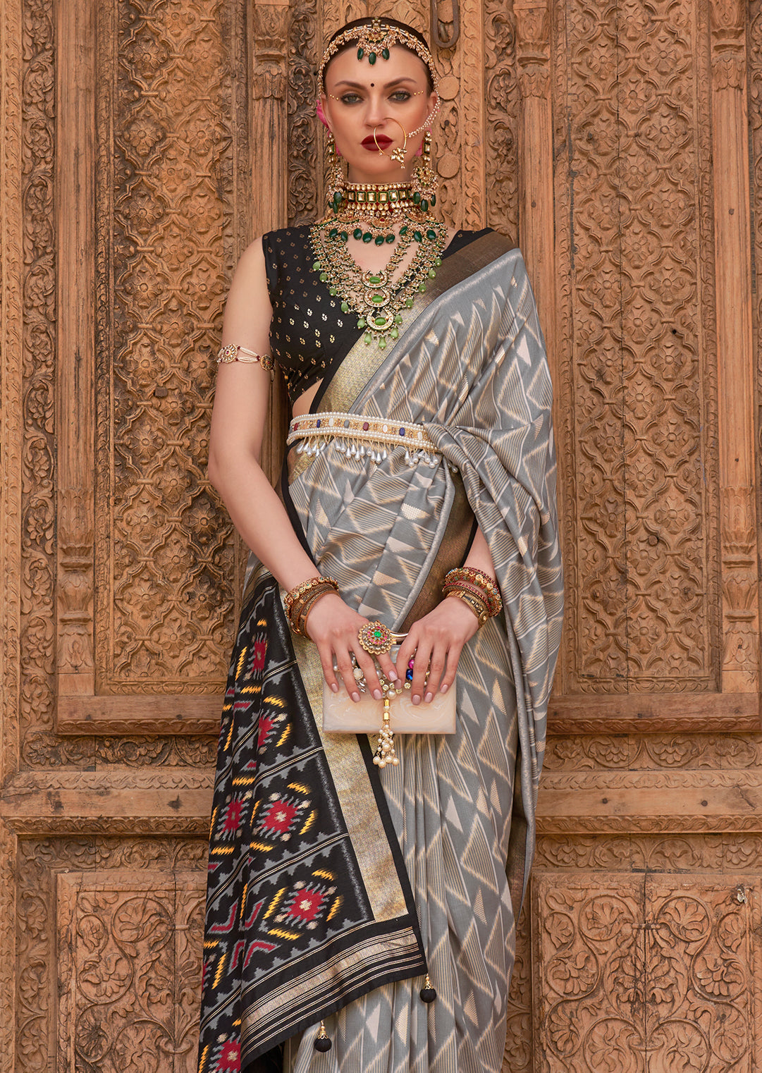 Grey Woven Patola Silk Saree