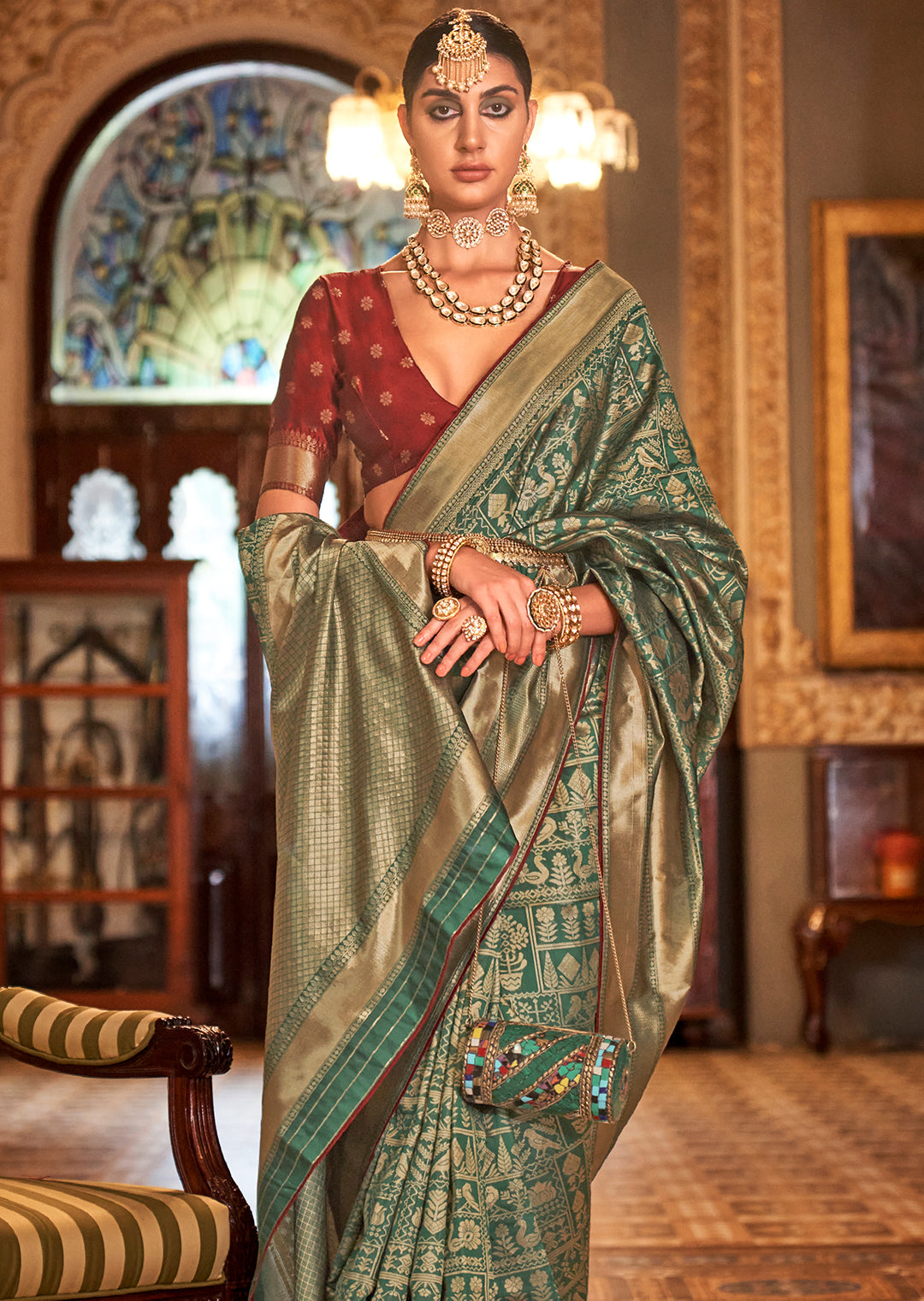 Sea Green Woven Royal Patola Silk Saree