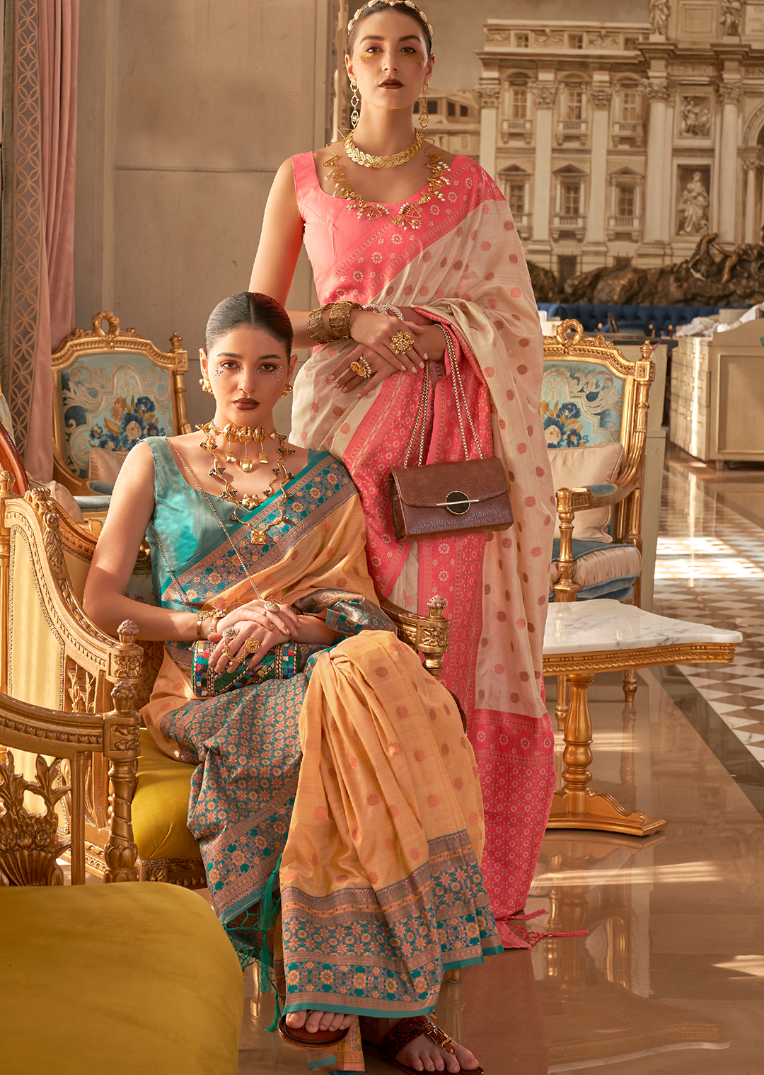 Yellow Copper  Copper Zari Woven Pure Handloom Banarasi Silk Saree