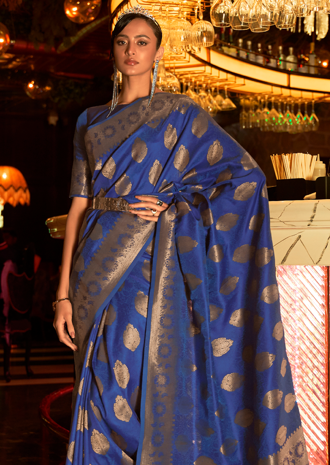 Ink Blue Zari Woven Pure Handloom Banarasi Silk Saree