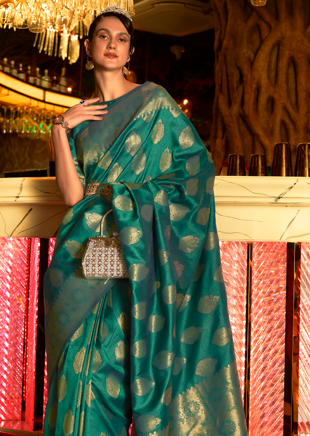 Jade Green Zari Woven Pure Handloom Banarasi Silk Saree