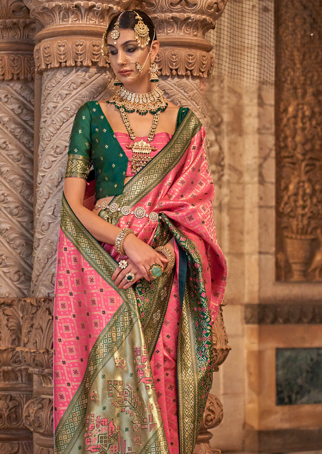 Blush Pink Woven Royal Patola Silk Saree