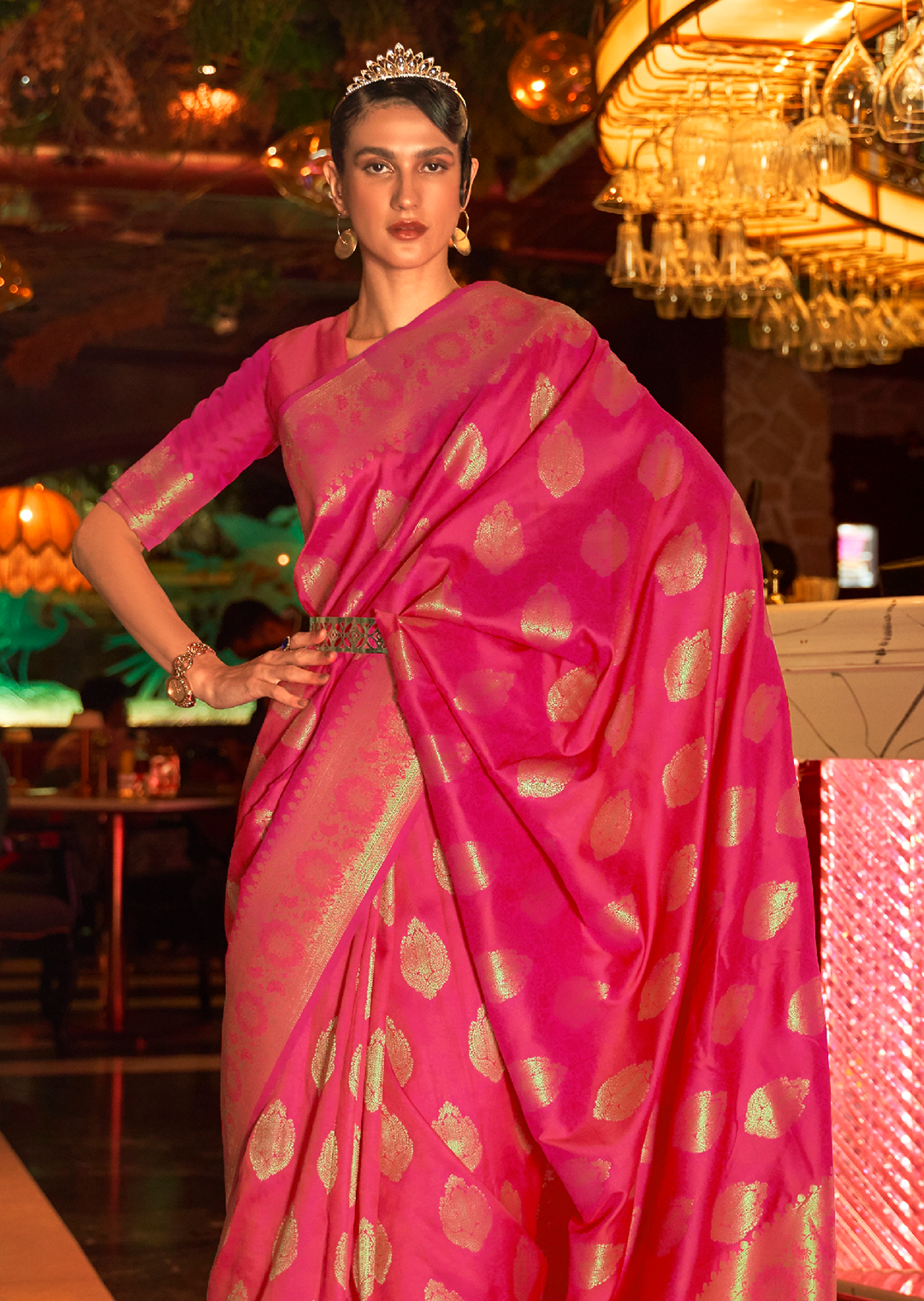 Ruby Pink Zari Woven Pure Handloom Banarasi Silk Saree