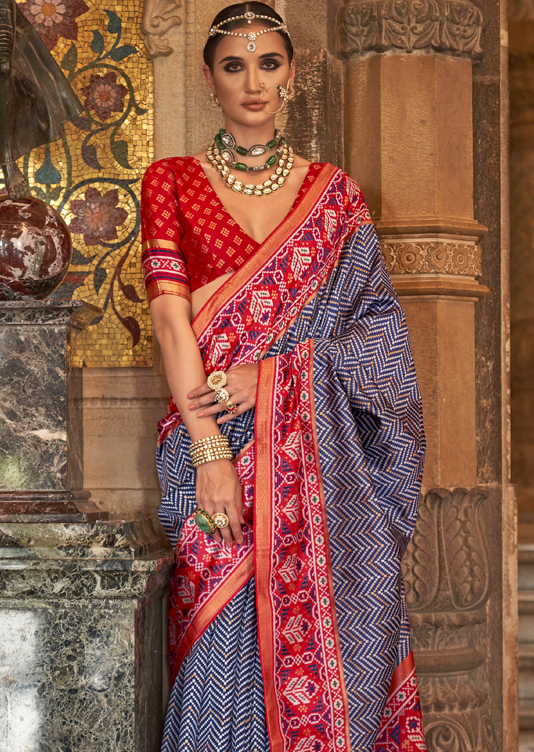 Navy Blue Woven Royal Traditional Patola Silk Saree