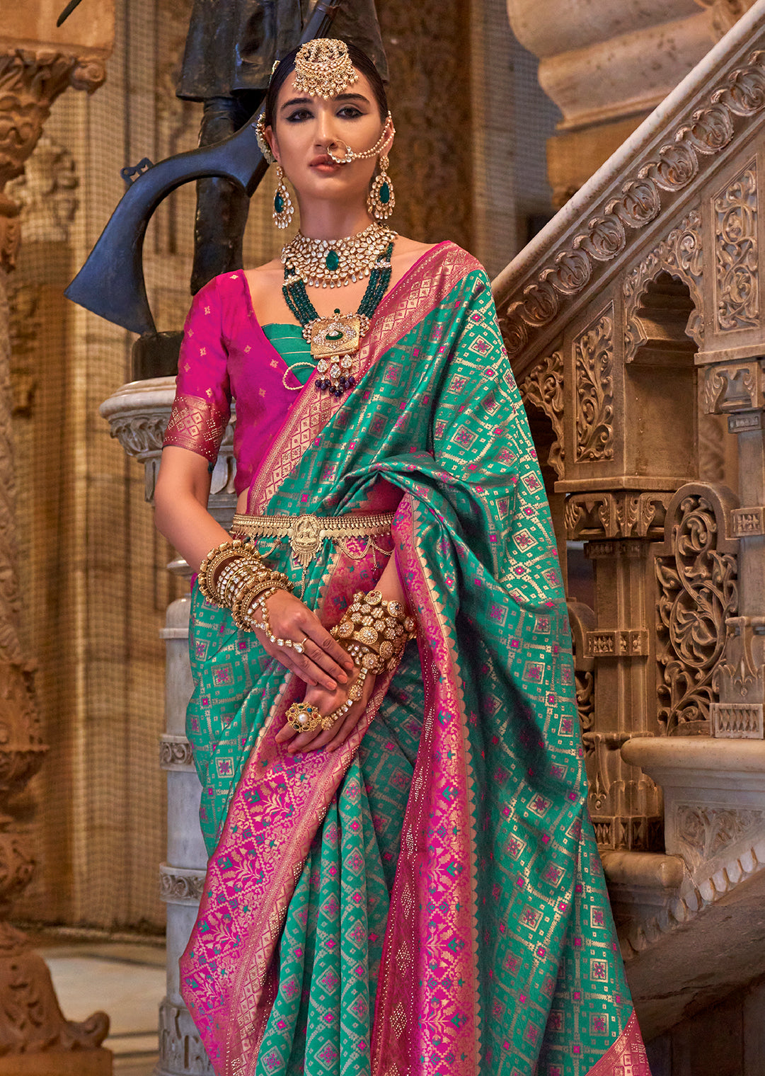 Turquoise Green Woven Royal Patola Silk Saree